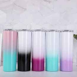 20oz rostfritt stål Rainbow Paint Gradient rak Skinny Tumbler Cups med plaststrån Flera färger kan anpassas