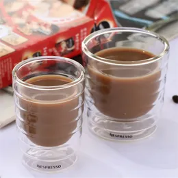 6PCS/SET KAPKA CANACA Ręka Podwójna ścienna szklana szklana filiżanka herbaty Białko serwata Canecas Nespresso Coffee Espresso 85 ml 150 ml termiczna filiżanka 210326