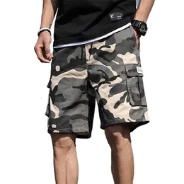 Summer masculino ao ar livre camuflagem shorts de bolso de algodão casual calça meia cintura de jeito de calça solta de shorts soltos 7xl 220629