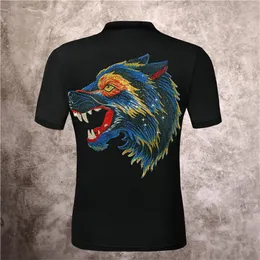 Męski Polos Fashion 3D Animal Diamond Business Shirt Men Tops Street Punk Sports Style Solidny kolor PP Czaszka Menmen's Męskie