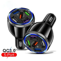 15A 5 портов USB CAR Charger Mini LED FAST Зарядка для iPhone 12 Xiaomi Huawei Adapter Mobile Phone Adapter в планшете