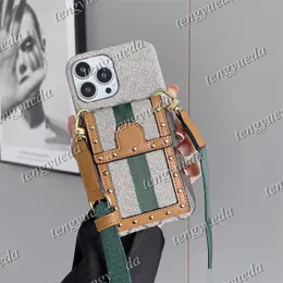 Fashion Designer Card Holder Phone Cases for iPhone 14 13 12 11 pro max iphoneXR iphoneXsmax Make-up mirror Handbag Cellphone Case with Lanyard