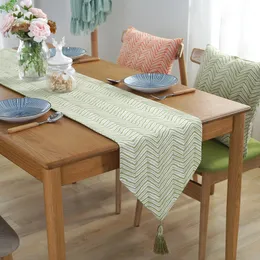 Modern Table Runner Green Weaves Embroidered Table Runners With Tassel Table Top Cover Home el Wedding Party Decor Tablecloth