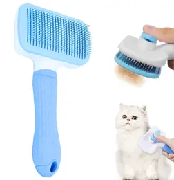 Animais de estimação Brush mais lisos de gato de gato massagem Comb Dogs Self Clean Shedding Um botão Remove os tapetes de subpêlo soltos DLH933