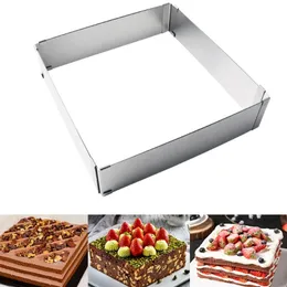 Stainless Steel DIY Cutter Width Adjustable Square Rectangle Shape Mousse Ring Kitchen Baking Cooking Tool Cake Molds 220721