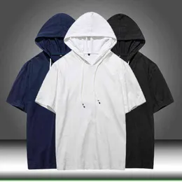 2022 Summer Men Tshirt Casual Solid Loose Hooded Tops Tees Shirts Male New Sportswear Hoodie Short Sleeve Mens T-Shirt Clothing L220607