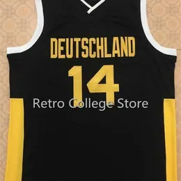 SJZL98 # 14 Dirk Nowitzki Team Deutschland Niemcy Retro Klasyczna Koszykówka Jersey Męskie Zszyte Numer niestandardowy i Nazwa Koszulki