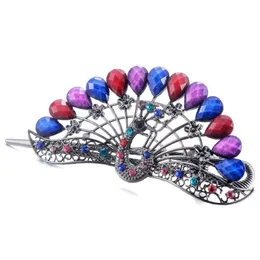 Hårklipp Barrettes Fashion Peacock Crystal Vintage Kvinnor smycken Färgstark harts Big Clip Sweet Girl Ornamentshair Barretteshair