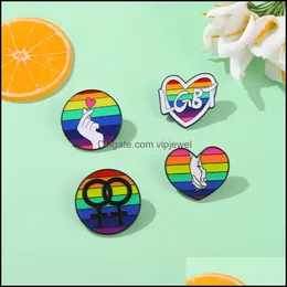Pins Brooches Jewelry Lovers Rainbow Heart Round Letters Pins Unisex Alloy Enamel Love Circle Badges European Accessories For Bags Hats Swe