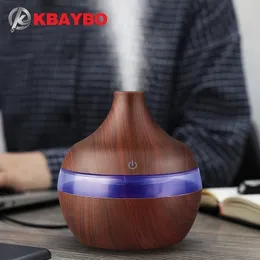 USB 300ml Aroma Umidificatore Terapia Venatura del legno 7 Luci a LED a colori Terapia elettrica Diffusore di olio essenziale Y200416