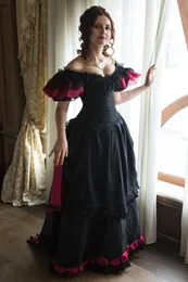 Vintage viktorianisches Brautkleid in A-Linie mit V-Ausschnitt, schulterfrei, lange Brautkleider, gotische Brautkleider in Schwarz und Burgunderrot, nach Maß