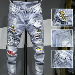 Рваные мужские джинсы Jean Homme Pantalon Уличная одежда Moda Hombre Джинсовые брюки Байкерские мужские лоскутные гаремные брюки высокого качества 220726