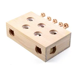 Śmieszne drewniane Kot Hunt Puzzle Zabawki Zabawki Pet Hit Hamster Chwyt Ugryzienie Zabawki interaktywne z 3/5 Oławione Otwory Kotów Pet Supplies 220423