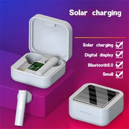 Air6 Plus TWS Wireless Bluetooth 5.0 Cool Fash LCD Earphone Solar Charger Handfree Earbuds in Ear Sports vattentät svettsäkra hörlurar