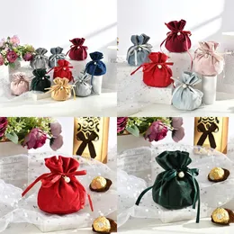 Pearl Velvet Bags Gift Wrap Chocolate Candy Cookie Packaging Bag Jewelry Organizer Väskor Påskkakor Candies Christmas Favor Pouches