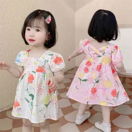 Dress Girl Floral Pattern Toddler Girl Dress Casual Style Children Party Dress Summer Childrens Clothing 210412