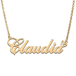 Pendant Necklaces Love Heart Claudia Name Necklace For Women Stainless Steel Gold &amp; Silver Nameplate Femme Mother Child Girls GiftPe