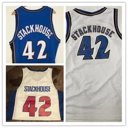 NC01 Basketball Jersey College Detroit Jerry 42 Stackhouse Jersey Trowback Mesh costura bordado personalizado tamanho grande s-5xl