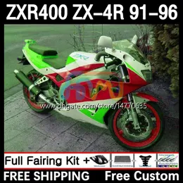 Bodywork Kit för Kawasaki Ninja ZXR-400 ZX 4R Cowling ZXR 400 CC 400cc Fairing 12dh.116 ZX-4R ZXR400 91 92 93 94 95 96 ZX4R 1991 1992 1993 1994 1995 1996 Body Red Green