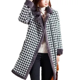 Kvinnors ull blandar kvinnor blandar jacka vinter svälja rutnät fluffig långärmad fickficka lös varm casual lady coat mode överrockar 2022 n8