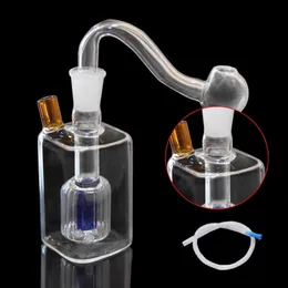 Glass Oil Burner Bong Hookahs Mini Dab Rig Square Smoking Water Pipe Small Shisha Portable Glass Bubbler Pipes Ash Catchers Percolater Bongs 10mm Male Tobacco Bowl