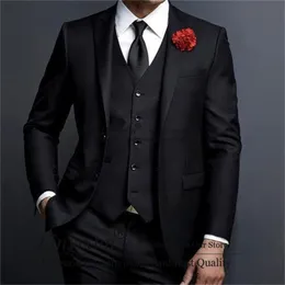 Ternos masculinos Blazers Terno preto clássico para homens Slim Fit 3 peças Capt Pants Conjunto do noivo Tuxedos de casamento pico de lapela de lapela