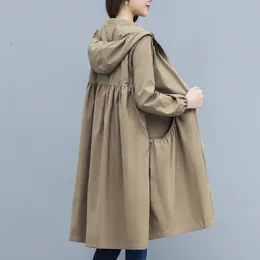 Długi płaszcz cienki płaszcz Kobiety Sprężyna jesień Duża rozmiar luźne z kapturem żeńskie żeńskie wiatrakowe odzież wierzchnią R863 220812