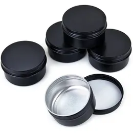 Barattoli di latta vuoti in alluminio nero Vaso per bottiglie riutilizzabili Contenitori per balsamo per labbra crema cosmetica Imballaggio con coperchi a vite