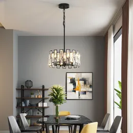 Modern Round Crystal Small Chandelier Lamp Black Simple Pendant Light For Living Room Restaurant Table Bar Indoor Villa Led Lamp