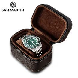 San Martin Uhrenbox aus hochwertigem Leder, tragbar, schlicht, Vintage, kleine Reise-Aufbewahrungsboxen, Zubehör für Geschenk 220428