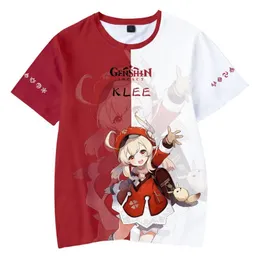 Anime oyunu jenshin etkisi klee keqing baskılı cosplay t shirt erkek kadın tişörtleri yaz sokak kıyafeti harajuku kpop kız kızlar tees 220706