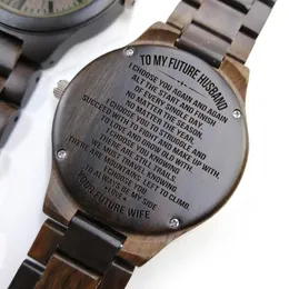 Armbanduhren „To My Fiance“-gravierte Holzuhr „Being Together Gives Me Life'S Views“ Japan Automatische Quarzuhren Armbanduhr Holz Herrenuhr