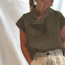2022 celmia şık bluz kadınlar yaz vintage kısa kollu pamuk üstleri tunik düğmeleri katı gündelik gevşek parti ofis blusas