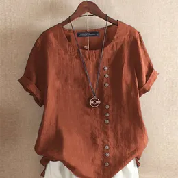 Zanzea Summer O Seck Blouse Blouse Женщины хлопчатобумажная рубашка повседневная свободная кнопка топы Femininas Blusas Work Top Cemise 220707