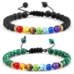 Beaded Strands 6mm Handmade 7 Chakra Knot Rope Buddha Bracelets Natural Lava Tiger Eye Malachite Stone Pulsera Jewelry For Men Women Lars22