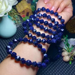 Beaded Strands 1pcs Natural Fashion Blue Sandstone Cut Corner Bracelets Men Women Beads Girls Single Circle Crystal Couple Fawn22