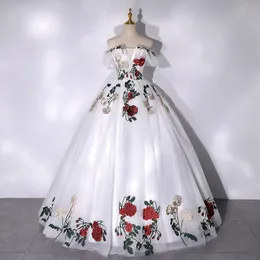 本物の写真白いQuinceaneraドレス2022花刺繍の恋人ボールガウンレースドレスエレガントなコルセットスイートベスティドデブアノスフェスタラクス
