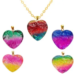 Bästsäljande i lager europeisk och amerikansk regnbåge färghänge halsband kristallfärg fluorit persika hjärtformad klavikelkedja