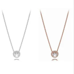 Neue Qualität Sterling Silver Disc Anhänger Halskette Original Box Pandora CZ Diamond Mond Anhänger Kette N ecklace Paar Mode Schmuck Geschenk