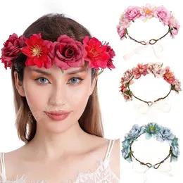 Blumen-Stirnband, Rose, handgefertigte Blumen, Blumengirlande, Haarband, Krone, Tiara, Dekor, verstellbar, für Damen und Mädchen, Kopfschmuck für Hochzeit