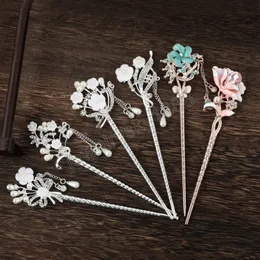 Kinesisk traditionell vintage Flower Hairpin Classic Hair Stick Women Elegant Hanfu Hair Accessories Tassel Pärlor Frisör