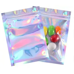 Resealable Smell Proof Bags Foil Pouch Flat laser color Packaging Bag for Party Favor Food Storage Holographic Color 2022