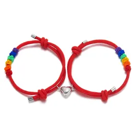 8Set Magnetic Couple Bracelet For Lover Heart Match Women Men LGBT Rainbow Knot Rope