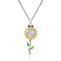 Pendanthalsband Sterling Silver Cremation 37 Diamonds Sunflower Shape Necklace Keepsake Urn For Ashes Jewelry GifterspenSpendant
