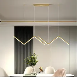 Pendelleuchten Moderne einfache Gold/Schwarz LED Kronleuchter Beleuchtung Nordic Designer Innen Lange Kronleuchter Restaurant Bar Büro HängelampeP