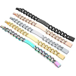 Designer Herren Charme Armbänder Blumenbuchstaben Kubanische Verbindung Kette Frauen Titanstahl Armband Rose Gold Schwarz Blau Regenbogen Vatertag Geschenke Mode Hip Hop Schmuck Schmuck