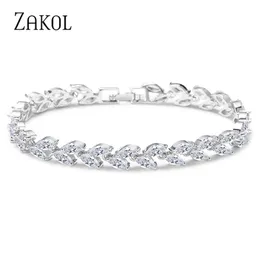 Zakol Trendy Charm Marquise Cut Cubic Zirconia Bracelets for Women 3A Quality CZ Leaf Bridal Party Gerglery Gift FSBP061 220726