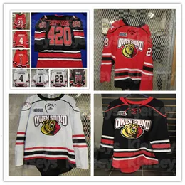 Gioventù Retro Owen Sound Attack Hockey Hockey maglia ricami di alta qualità cuciti personalizza 2 Carter Robertson 28 Justin Brack 1 Mack Guzda