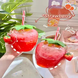 500 ml sommar söt jordgubbe halmvatten flaska tecknad mat klass pp bred applicering mjölk kaffesaftstrå kopp för hem dryckware yS002