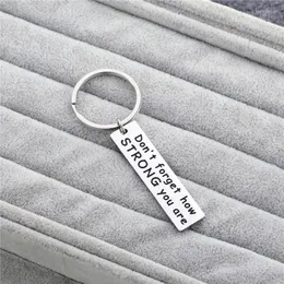 Keychains Europe America Stainless Steel Long Keychain Inspirational Do Not Forget How STRONG You Are Letter DIY Customizable Wholesale Enek